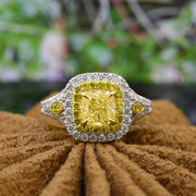 Yellow Cushion Double Halo Diamond Ring Front View