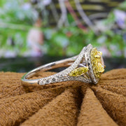 Yellow Cushion Double Halo Diamond Ring Side View