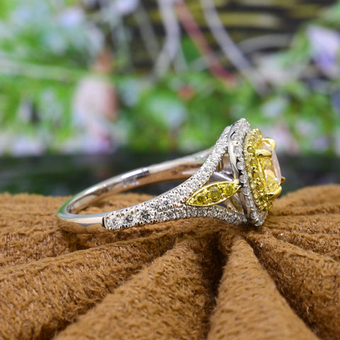 Yellow Cushion Double Halo Diamond Ring Side View