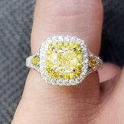 Yellow Cushion Double Halo Diamond Ring on Hand
