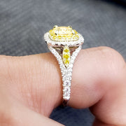 1.50 Ct. Canary Fancy Yellow Cushion Double Halo Diamond Ring VS1 GIA Certified