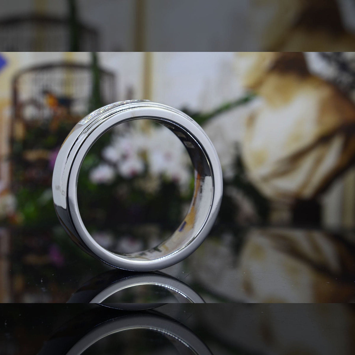 Men's princess cut diamond ring side profile