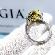 2.00 Ct. Canary Fancy Yellow Radiant Cut & Half Moons 3 Stone Diamond Ring VVS1 GIA Certified