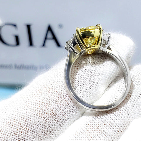2.00 Ct. Canary Fancy Yellow Radiant Cut & Half Moons 3 Stone Ring VS2 GIA Certified