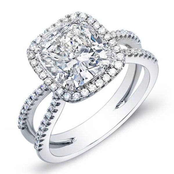 Cushion cut halo diamond engagement ring 