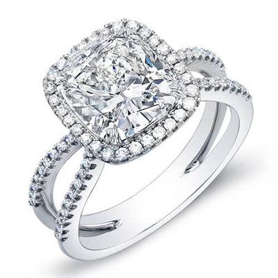 1.98 Ct. Cushion Cut Halo Round Cut Pave Diamond Engagement Ring G,VS2 GIA