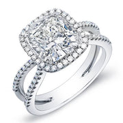 4.35 Ct. Cushion Cut Halo Round Cut Pave Diamond Engagement Ring I,VVS1 GIA