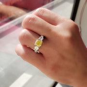 3.70 Ct. Canary Fancy Yellow Cushion & Pear Cut Ring Eternity VVS2 GIA Certified