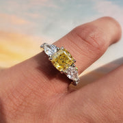 3.70 Ct. Canary Fancy Yellow Cushion & Pear Cut Ring Eternity VVS2 GIA Certified