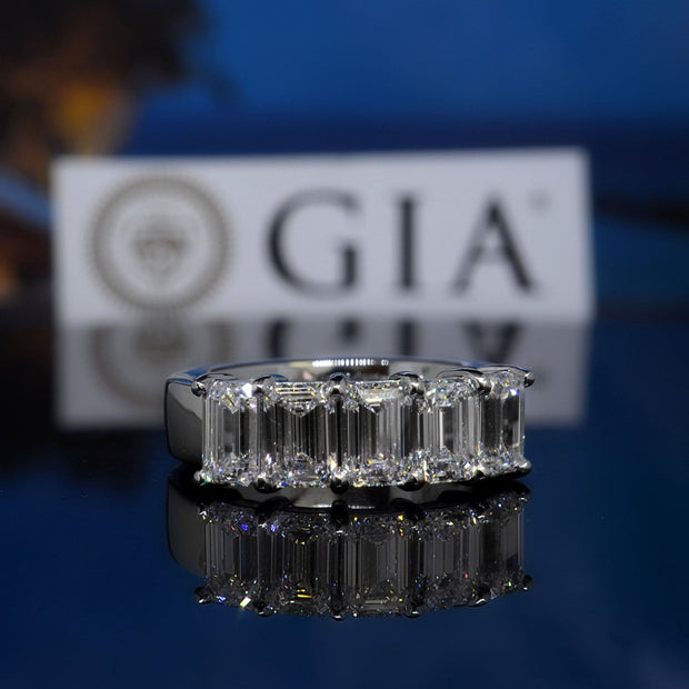 2.50 Ct. Emerald Cut 5 Stone Diamond Ring F-G Color VS1 Clarity