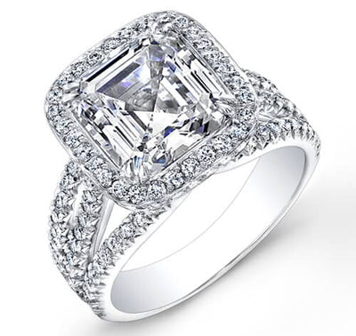 2.55 Ct. Halo Asscher Cut French & Micro Pave Diamond Engagement Ring GIA I,VS2