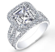 Halo Asscher Cut Split Shank Diamond Ring