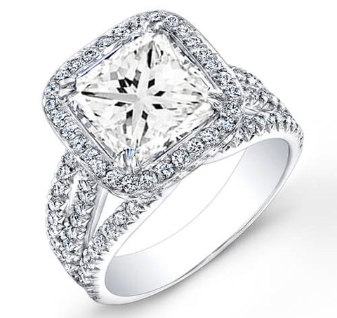 2.80 Ct. Halo Princess Cut French & Micro Pave Diamond Engagement Ring GIA I,VS1