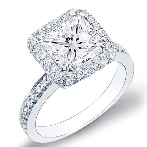 3.08 Ct. Princess Cut Halo Micro Pave Diamond Engagement Ring E,VS1 GIA