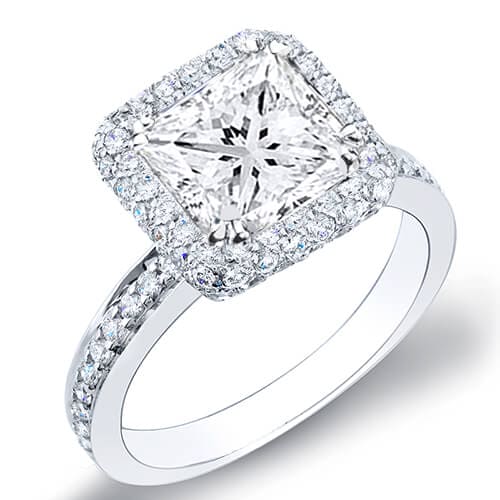 Princess cut halo pave engagement ring