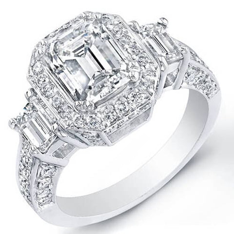3.38 Ct. Emerald Cut w/ Round Cut Diamond Engagement Ring GIA G,VS1