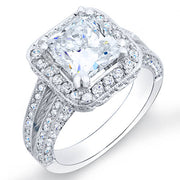Halo Princess Cut Split Shank Engagement Ring