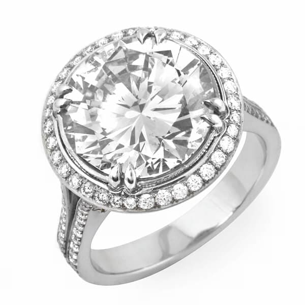 Halo pave split shank engagement ring