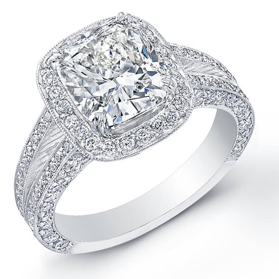  Halo Split Shank Cushion Cut Engagement Ring