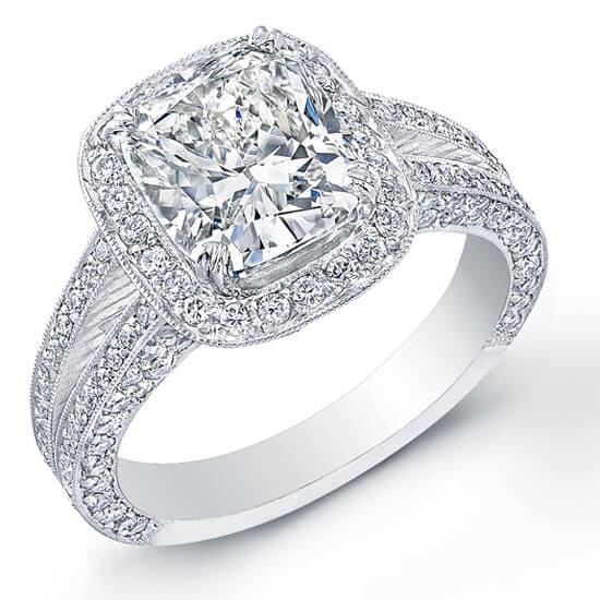 Halo Cushion Cut Split Shank Diamond Engagement Ring