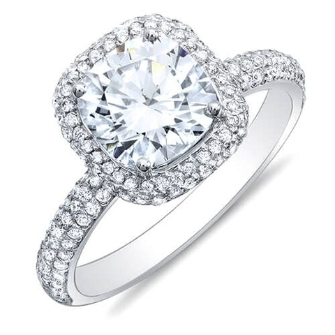 Cushion Cut Halo Engagement Ring 3 Row Pave