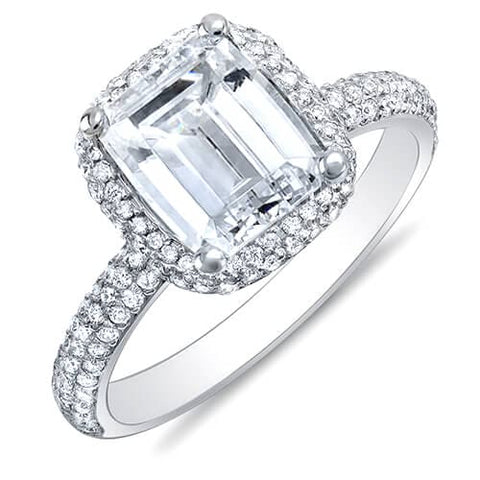 2.00 Ct Emerald Cut Halo Diamond Engagement Ring H Color VVS1 GIA Certified