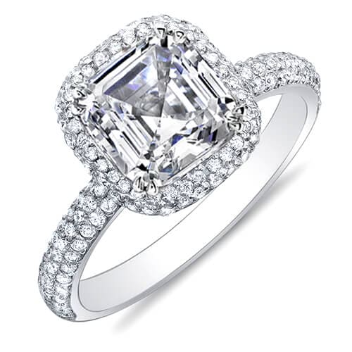 Halo asscher cut pave diamond ring