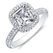 2.29 Ct. Asscher Cut Micro Pave Halo Round Diamond Engagement Ring I,VS2 GIA
