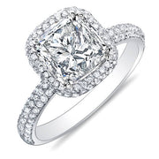 3.05 Ct. Princess Cut Micro Pave Halo Round Diamond Engagement Ring G,SI1 GIA