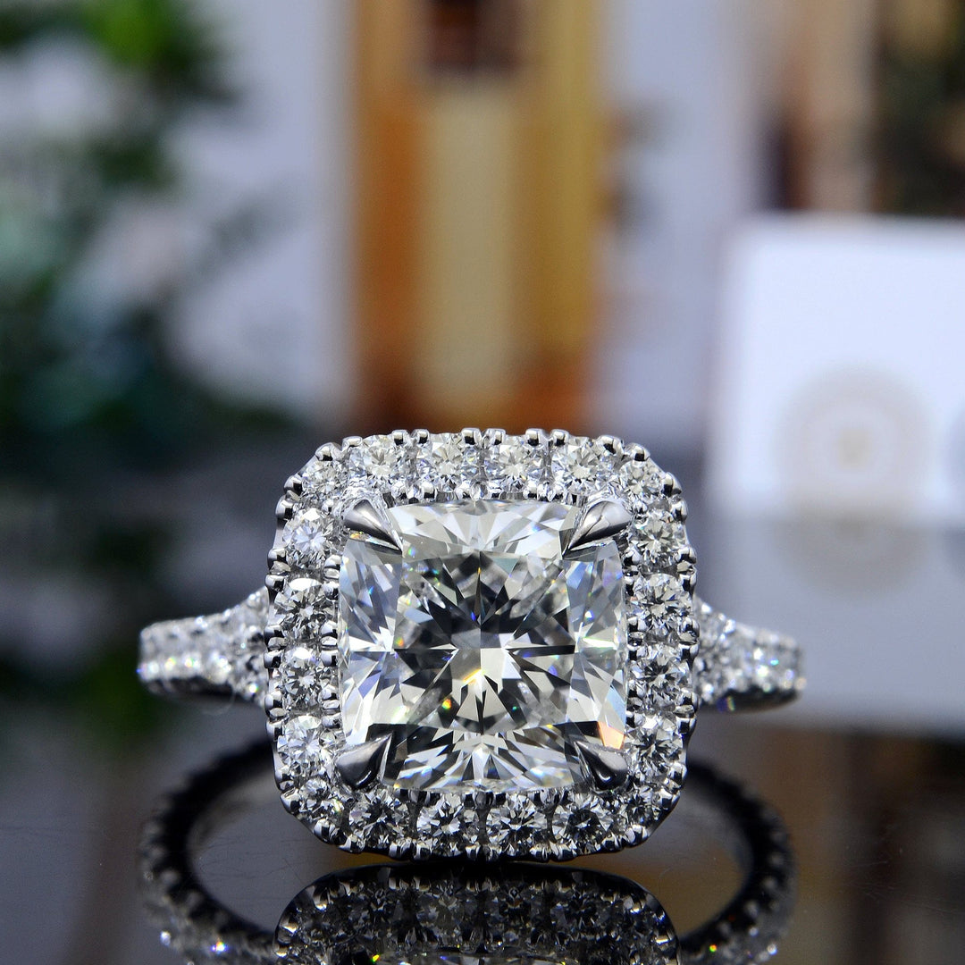Halo Cushion Cut Diamond Split Shank Ring