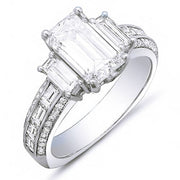 2.21 Ct. Emerald Cut, Baguette & Round Diamond Engagement Ring F,VVS2 GIA