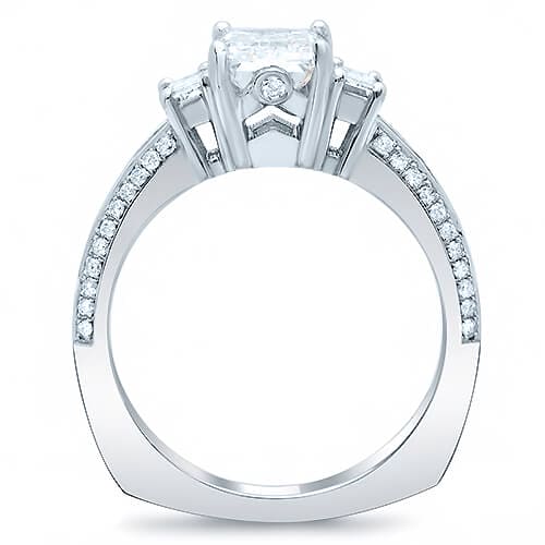 2.90 Ct. Emerald Cut, Baguette & Round Diamond Engagement Ring I,VS2 GIA