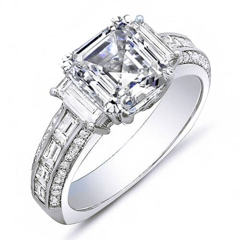 2.21 Ct. Asscher Cut, Baguette & Round Diamond Engagement Ring G,VVS2 GIA