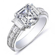 2.21 Ct. Asscher Cut, Baguette & Round Diamond Engagement Ring F,IF GIA