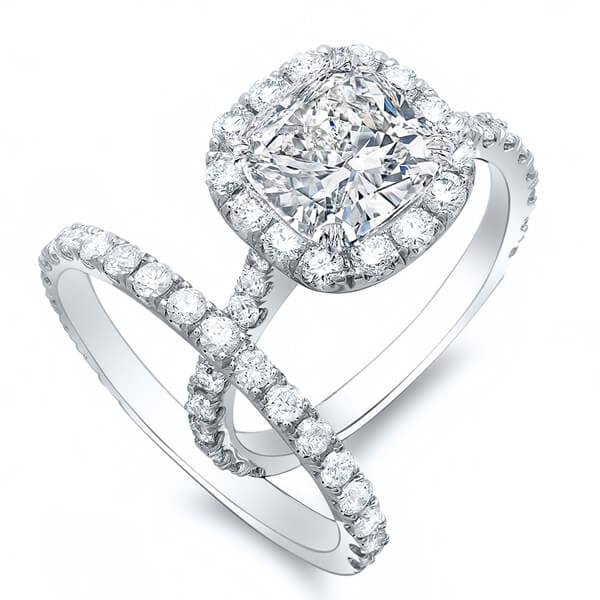 Cushion Cut Halo Engagement Ring Set