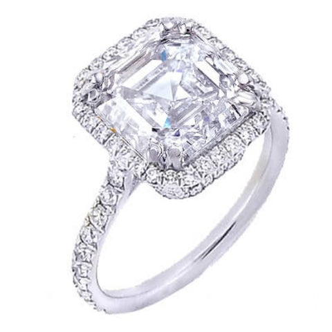  French Pave Halo Asscher Cut Engagement Ring
