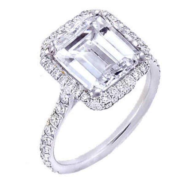 U pave halo emerald cut diamond ring