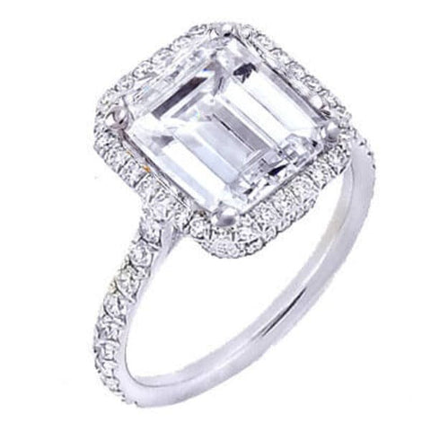 U-Pave Halo Emerald Cut Diamond Ring