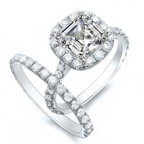 Halo Asscher Cut Diamond Engagement Set