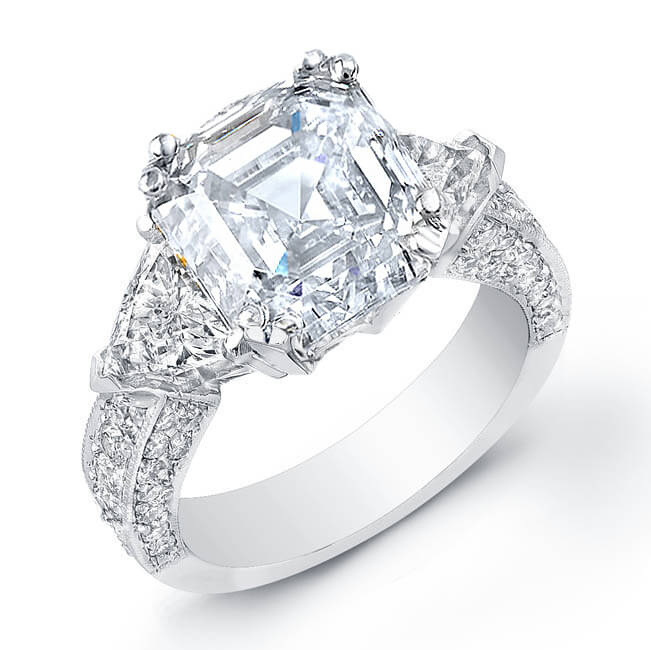  asscher cut engagement ring with trillions