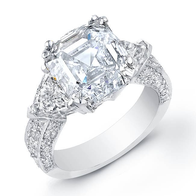 Asscher Cut Engagement Ring with Trillions 6.2 Ct G Color VS1 GIA Kingofjewelry