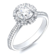 3.82 Ct. Round Brilliant Cut Floral Pave Diamond Engagement Ring I,SI2 GIA