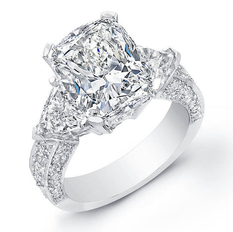 4.24 Ct. Cushion Cut Diamond Engagement Ring W/Trillion Cut Side Stones & Round Micro Pave Setting I, VS1 EGL