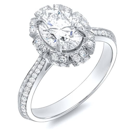 Crown halo oval cut engagement ring