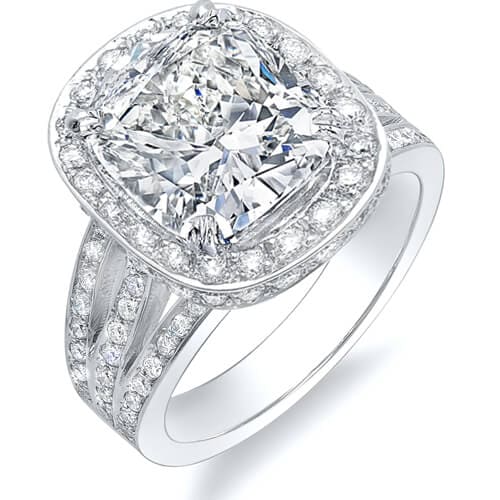 Cushion halo split shank engagement ring 