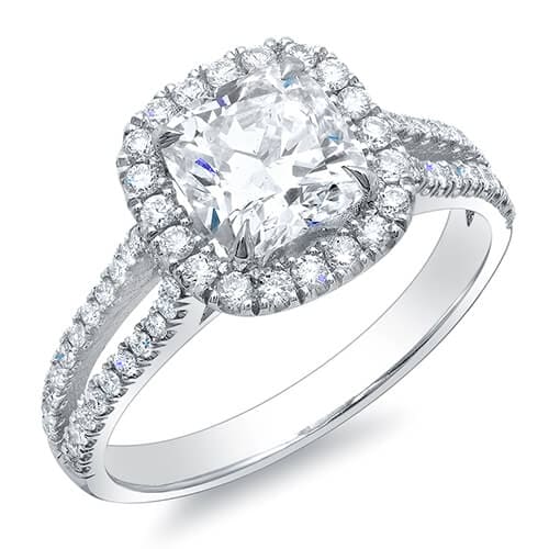 1.47 Ct. Halo Cushion Cut Split Shank Diamond Engagement Ring F,VS1 GIA