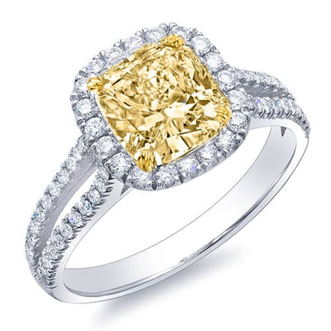Fancy Yellow Cushion Cut Halo Diamond Ring