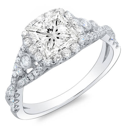 2.61 Ct. Princess Cut Cross Over Shank Diamond Engagement Ring G,SI1 GIA