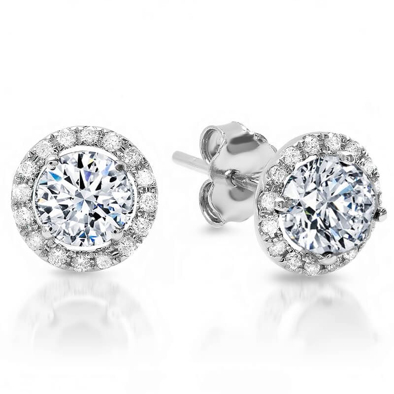 1.10 Ct. Halo Round Brilliant Cut Diamond Stud Earrings