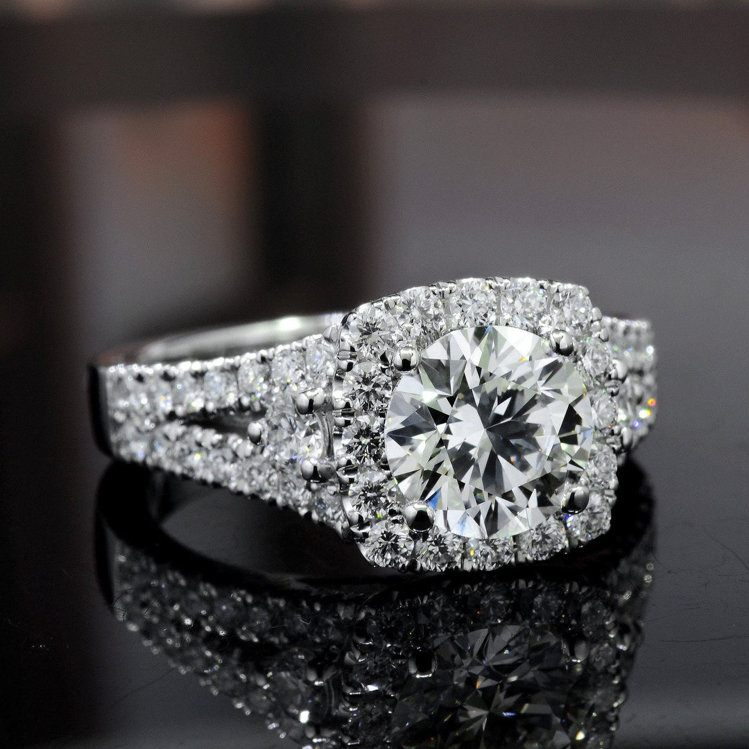Cushion Halo Round Cut Center Engagement Ring